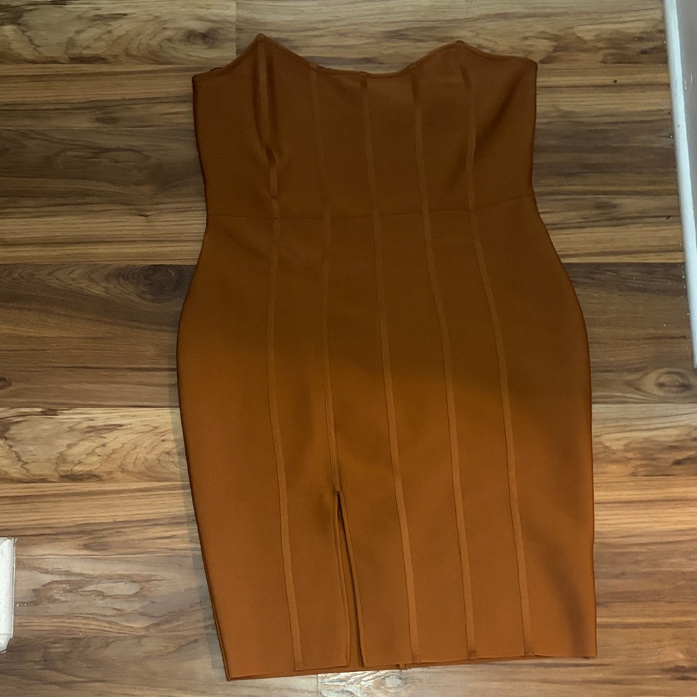 Fashion Nova Strapless Tan Dress
